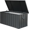 CHUNLY 150 Gallon Outdoor Indoor Deck Box with Lockable Lids Patio Storage Box Waterproof Storage Bin for Furniture Cushions, Throw Pillows, Garden Tools (Dark Gray)