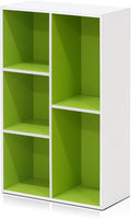 Furinno Luder Bookcase / Book / Storage , 5-Cube, White/Green