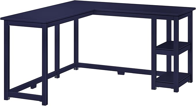 Max & Lily Solid Wood Corner Desk, 55 x 55 Inches, Blue