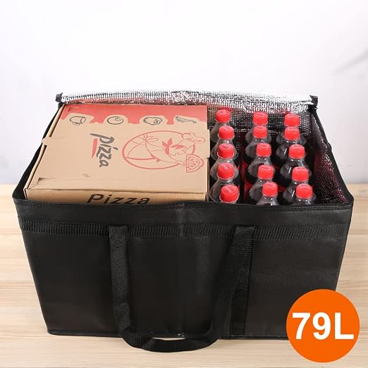Bodaon 10-Pack Insulated Food Delivery Bag for Hot and Cold Meal, XXX-Large Cooler/Thermal Bags, Grocery Tote Insulation Bag for Catering, Pizza Warmer, Black