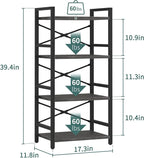 Yoobure 4 Tier Bookshelf - Small Book Shelf Industrial Bookcase, Narrow Book Case Book Storage Organizer for CD/Movie/Book, Bookshelves for Bedroom Office Living Room Charcoal Gray
