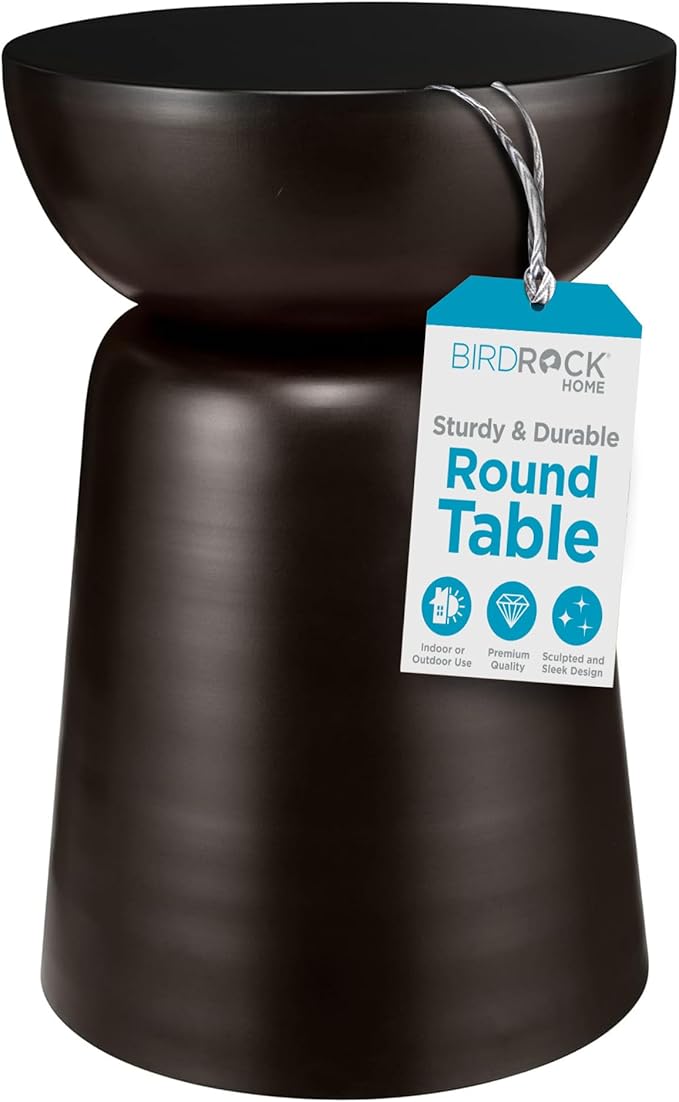 BIRDROCK HOME Metal Decorative Garden Stool and Outdoor Accent Side Table - Modern Industrial Round End Table for Home Furniture, Porch, Patio Decor, Garden, Deck - Dark Antique Bronze, 14" H x 14" D