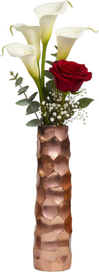 Large Decorative Modern Metal Honeycomb Design Table Flower Vase in Gold, 15-Inch Height, Stylish Contemporary Centerpiece for Dining Room, Living Room