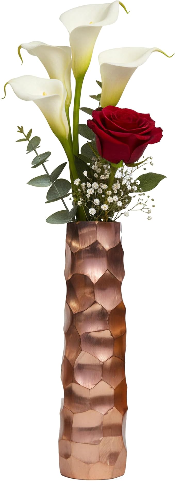 Large Decorative Modern Metal Honeycomb Design Table Flower Vase in Gold, 15-Inch Height, Stylish Contemporary Centerpiece for Dining Room, Living Room