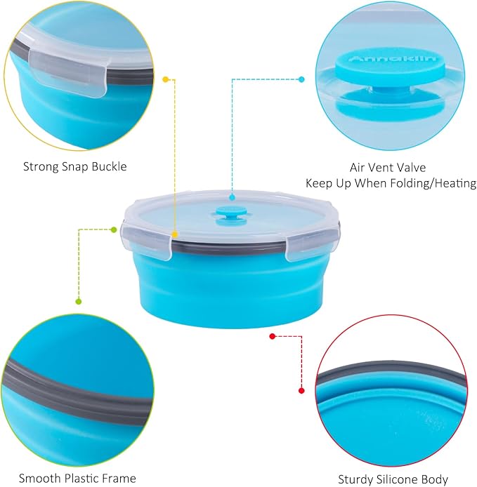 Collapsible Food Storage Containers with Airtight Lid, 40.5 oz, Kitchen Stacking Silicone Collapsible Meal Prep Container Set for Leftover, Microwave Freezer Dishwasher Safe, 4 Colors Round, Set of 4