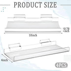 Yalikop 4 Pcs Slatwall Shelves Clear Acrylic Slatwall Shelves Organizer Wall Mounted Hanging Accessories Plastic Panel Display Shelf for Retail Store Boutique Garage Home(No Fence Style,10 x 4 Inch)