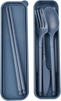 Camping Utensil Set, Reusable Utensils Set with Case, Plastic Cutlery Set Forks Spoon Tableware Chopsticks, Portable Cutlery Set for Travel Picnic Camping or Daily Use (Dark Blue)