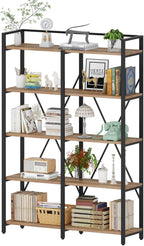 BON AUGURE Industrial Bookshelves and Bookcases, 5 Tier Heavy Duty Etagere Shelving Unit, Farmhouse Rustic Wood Metal Book Shelves for Office, Living Room and Bedroom (Vintage Oak, 43.31 inch Wide)