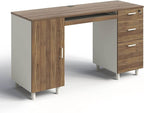 Modern Design By Crafts & comfort Venice Computer Desk - Office Desk with 3 Drawers & CPU Storage Cabinet - Laptop Workstation with Keyboard Tray & Cable Hole - Home & Office Supplies -Cass/White