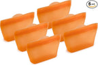 Home Logic Reusable Snack Bags - Set of 6 Firecracker Orange Silicone Freezer Bags, Airtight Leak Resistant Reusable Zip Bags for Kitchen Home Food Prep, Microwave & Sous Vide Safe