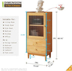 Wooden Glass Door Bookcase - 2-Tier Cube Bookshelf Storage Cabinet with Double Drawer and Adjustable Shelf, Solid Wood Legs Cupboard in Pear Yellow