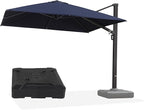 PURPLE LEAF 10 FT Cantilever Umbrella with Base Square Large Aluminum Outdoor Offset Patio Umbrella with 360° Rotation for Pool Garden Deck Backyard Navy Blue