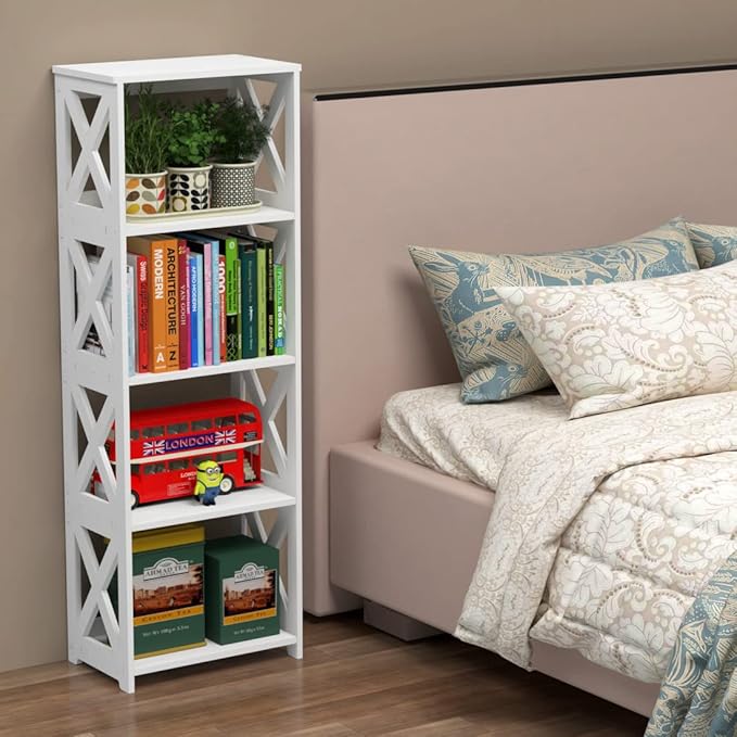 Small Bookcase - 5 Tier Small Bookshelves for Kids, Open Bookshelf, Book Storage Shelf Display Rack for Bathroom, Living Room, Bedroom, Office - White