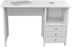 Techni Mobili White Desk with Drawers - Small Office Desk with 3 Cabinet Drawers, Open Shelf, & Laminated Wooden Panels Office & Study Table for Bedroom & Workstations