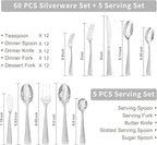 KINGSTONE Silverware Set, 65-Piece Flatware Set for 12, 18/10 Stainless Steel Cutlery Set with Bead Edge, Utensil for Kitchen, Home, Party, Wedding, Mirror Polished, Dishwasher Safe, Featured Gifts