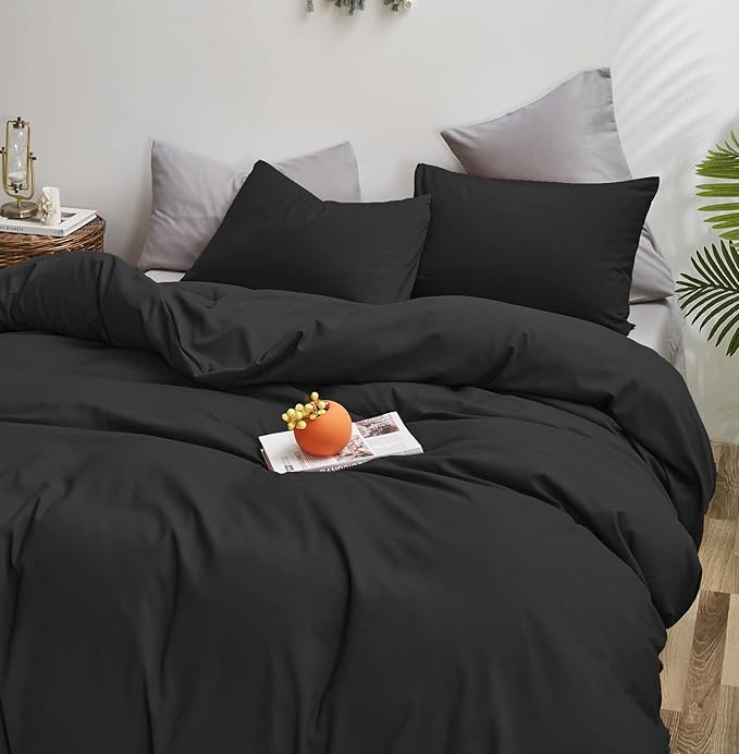 Black Comforter Twin Plain Black Bedding Set 3 Pieces Soft Black Comforter Set 1 Black Twin Comforter (68x90 inches) with 2 Pillowcases(20x26 inches)