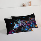 HOSIMA 3 Pieces Art Horse Comforter with 2 Pillowcases,Wildlife Horse Butterfly Black Comforter Set Boys Teens Aesthetic Room Decor,Animal Bedding King Size Comforter Set for adults.