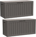 BTEXPERT 80 Gallon Deck Box Outdoor Storage Container with Metal Support Rods for Patio Furniture Garden Tools Cushions Waterproof Lockable UV Resistant Set of 2