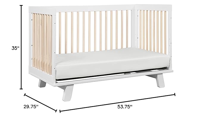 Babyletto Hudson 3-in-1 Convertible Crib with Toddler Bed Conversion Kit in White and Washed Natural, Greenguard Gold Certified