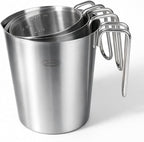 Newness 3-Pack Stainless Steel Measuring Cups Set, Metal Measuring Cup | (3 Marking, Cup/ML/Oz Scale) (2, 3 & 4 Cup) Metal Measuring Cup with Handle For Prepping, Baking and Cooking, Dishwasher