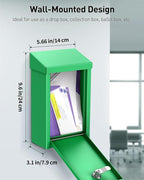 Uniclife Green Metal Donation Box, Wall Mounted Mailbox for Outside | Safe Suggestion Box with Key Lock, Steel Key Drop Box for Outside, Cash Box for Home Office and Business