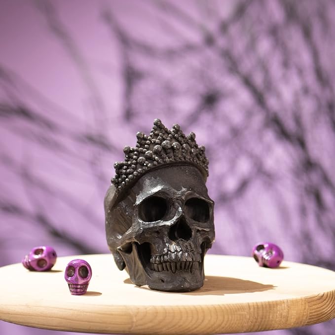 Newman House Studio Skull-Decor Halloween-Decorations - Vintage-Human Head-Sculpture with Crown for Indoor Skull Figurine Home Party Gothic Witchy Room Decor 3.7L x 2.8W x 4.2H inch