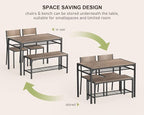 Gizoon 4-Piece Dining Table Set for 4, Kitchen Table with Bench Grey | Space-saving grey 4-piece dinette set with metal storage rack. Includes 2 ergonomic chairs and 1 bench. Easy to clean.