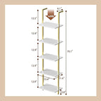 SUPERJARE 5 Tier Bookshelf, Narrow Book Shelf with Open Display Shelves, Small Bookcase with Metal Frame for Bedroom, Living Room, White and Gold