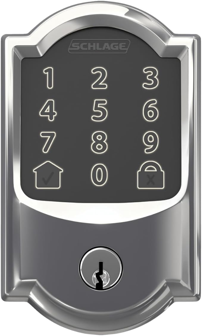 Schlage Encode Smart WiFi Deadbolt with Camelot Trim In Bright Chrome