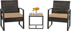 3 Pieces Patio Furniture Set, Outdoor Patio Set, Patio Bistro Set, All-Weather Wicker Conversation Set with Cushions Table for Porch Backyard (Brown-Brown)