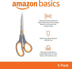 Amazon Basics Multipurpose Stainless Steel Scissors for Office, Crafts, Right/Left Handed, Comfort Grip, PVD Coated, 3-Pack, Multicolor