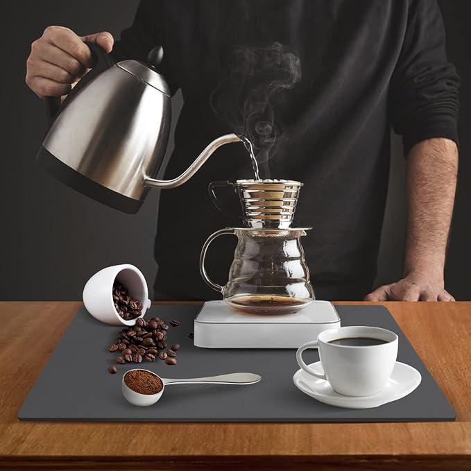 ZLR XXL Coffee Bar Mat for Barista Workstation, 20"x24", Dark Gray | Pro Home Cafe Station, Absorbent Dish Drying Mat, Stain-Hiding Top, Fits Multi-Appliance, Cup Display & Knock Box
