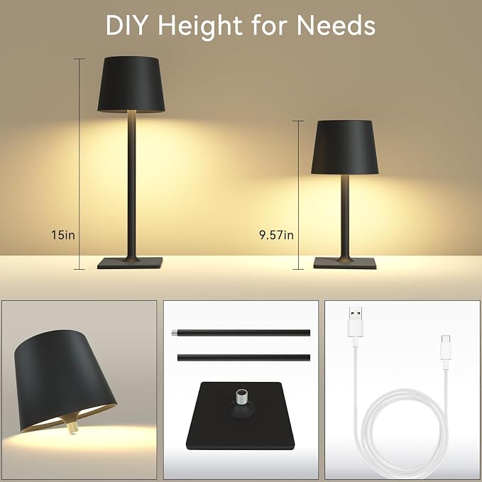 Yogaret 2 Pack Rechargeable Table Lamps,Cordless Lamp with 6000mAh Battery Operated, Portable Indoor/Outdoor Table Lamp for Patio Restaurant Home Dinner Dining Kitchen,Waterproof & Wireless | Portable table lights set of 2 wireless battery operated lam...