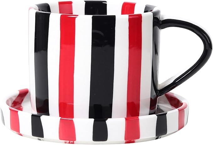 Espresso Cups Ceramic Coffee Mug Series European Striped Dot Coffee Cup And Saucer Mug Cake Plate Afternoon Tea Set Tea Cup And Saucer,Redblack