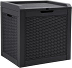 YITAHOME 32 Gallon Rattan Deck Box, Indoor Outdoor Storage Box for Patio Furniture, Pool Accessories, Cushions, Garden Tools, Sports Equipment, Waterproof Resin with Lockable Lid & Side Handles, Black