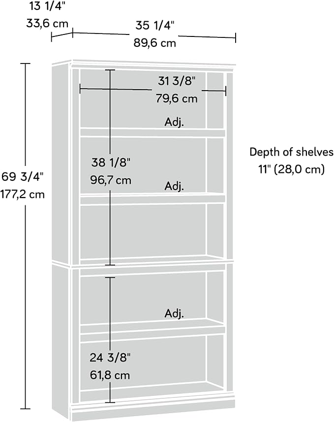Sauder Miscellaneous Storage 5-Shelf Display Bookcase, Glacier Oak Finish
