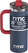 RTIC 20oz Road Trip Travel Mug with Lid and Handle, Ceramic Lined, Insulated, Stainless Steel, Metal, Double Wall Vacuum-Insulation, Portable Coffee, Tea Cup for Hot and Cold Drink, Patriot