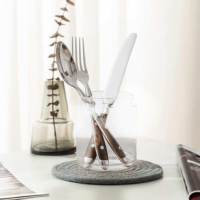 20-Piece Silverware Set Service for 4 with Two Rivets, Vintage Flatware Set, Stainless Steel Cutlery Set with Wood Grain Bakelite Handle,Dishwasher Safe, Light Brown Color