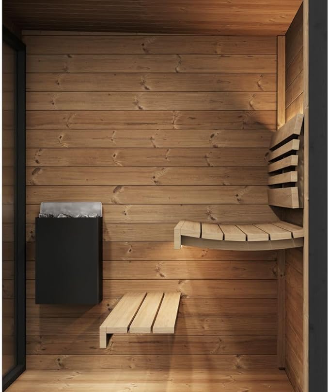 GL4 Outdoor Sauna Kit, Garden Luxury-Series Outdoor DIY Sauna Kit, Thermo-Spruce, up to 4 Persons Bundles (Sauna Heater and Sauna Stones Included) (Harvia The Wall SWS60 - Stainless Steel)