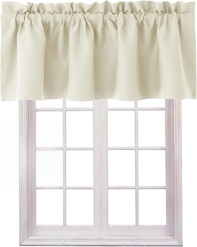 Hiasan Valance Curtains for Kitchen Blackout Thermal Insulated Solid Window Curtain Valance, Light Beige, 42 x 18 Inches, 1 Panel