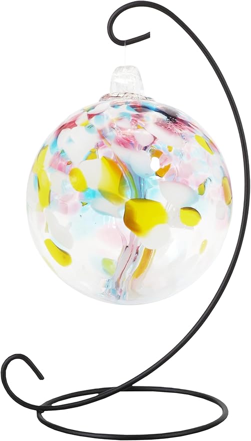 Dale Tiffany AC25001-D3 Rainbow Tree of Life Hand Blown Art Glass Ornament Witch Globe Gazing Ball, Spring, 3" Diameter with Hanging Stand