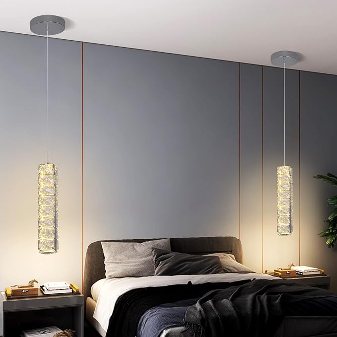 Crystal LED Ceiling Light Chandelier, Modern Semi Flush Mount Lighting Fixture Ceiling Lamp for Living Room, Dining Room, Bedroom, Kitchen Island, Entryway (1 Pendant Light)
