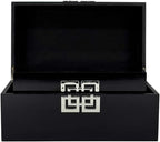 Galt International Storage Box Set Decorative Storage Box w/Hinged Lid Classic Design Wood Decor Boxes with Geometric Clasp Storage for Bedroom & Home - Set of 2 (Black & Silver)