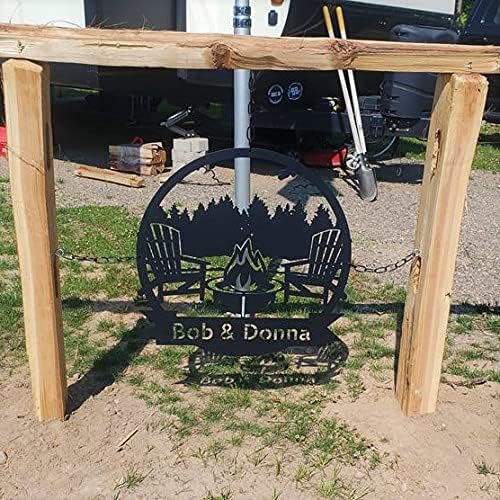 RealSteel Forest Campfire Monogram, Custom Home & Wall Décor, Personalized Sign, Outdoor Campsite, for Backyards, Deer Leases, Campgrounds, and Fire Pit area
