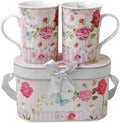 Lightahead Elegent Bone China 2 Coffee Tea Mugs set floral Design in attractive gift box 11 oz each