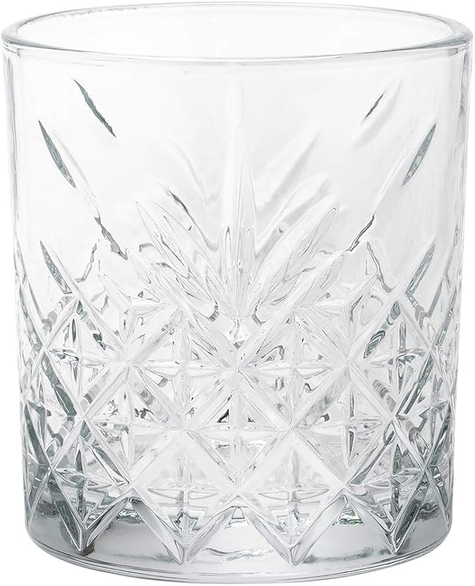 Restaurantware Timeless 12 Ounce Old Fashioned Glasses Set of 12 Etched Whiskey Glasses - Dishwasher-Safe Chip-Resistant Clear Glass Old Fashioned Glassware Lead-Free For Cocktails Or Beverages