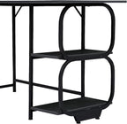 Black Marble 47inch Computer Desk Writing Workstation Home Office Table with 2-Tier Storage Shelves for Small Space