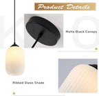 KCO Farmhouse Black Small 5.5” Ribbed Cylinder White Glass Pendant Light | Adjustable Cord E26 Hardwired Hanging Lamp Mid Century Modern Vintage Hanging Light for Kitchen Island Bedroom Dining Room