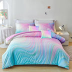 7PCS Girls Comforter Sets Queen,Pink Comforter Queen,Girls Bed Sets Queen,Bed in a Bag with Flat Sheet and Fitted Sheet,Pillowcases,Cushions for Girls,Rainbow Bedding Sets