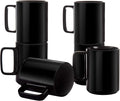 E-liu Large 15 Ounces Porcelain Coffee Mug Tea Mugs Set of 6 | Cups for Coffee, Tea, Cocoa, and Mulled Drinks , Dishwasher & Microwave Safe Gift Sets, Black